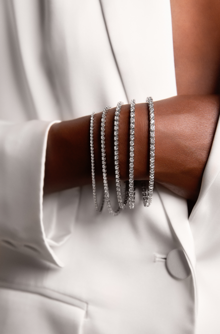 The Lab Grown Diamond Tennis Collection banner featuring a range of tennis bracelets in different carat weights.