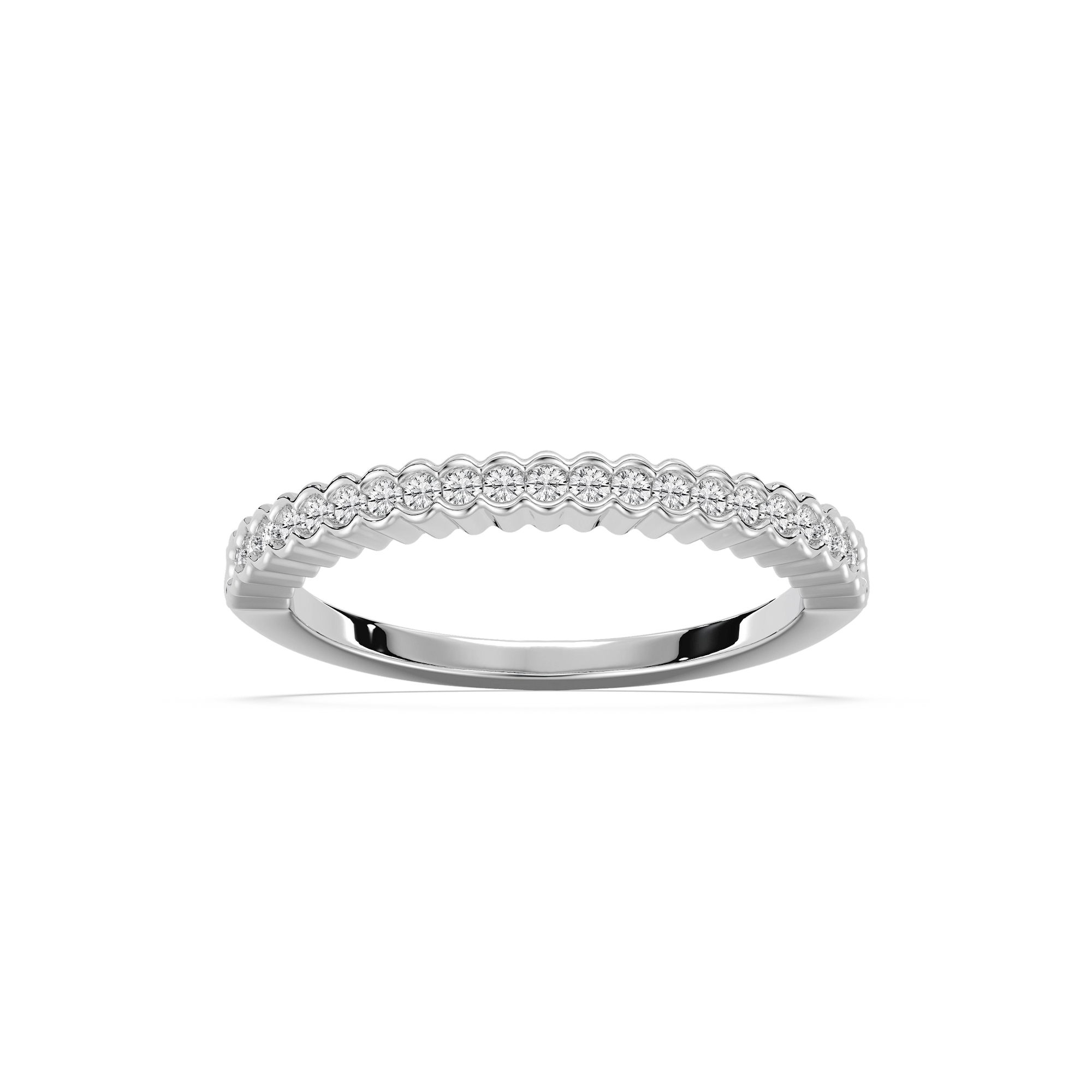 Lace Stackable Wedding Band with bezel set accented recycled diamonds in recycled 14K white gold | Lace Stackable Wedding Band bezel set accented recycled diamonds recycled 14K white gold