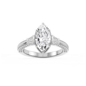 Laura Marquise Lab Grown Diamond Milgrain Six Prong Side Stone Engagement Ring