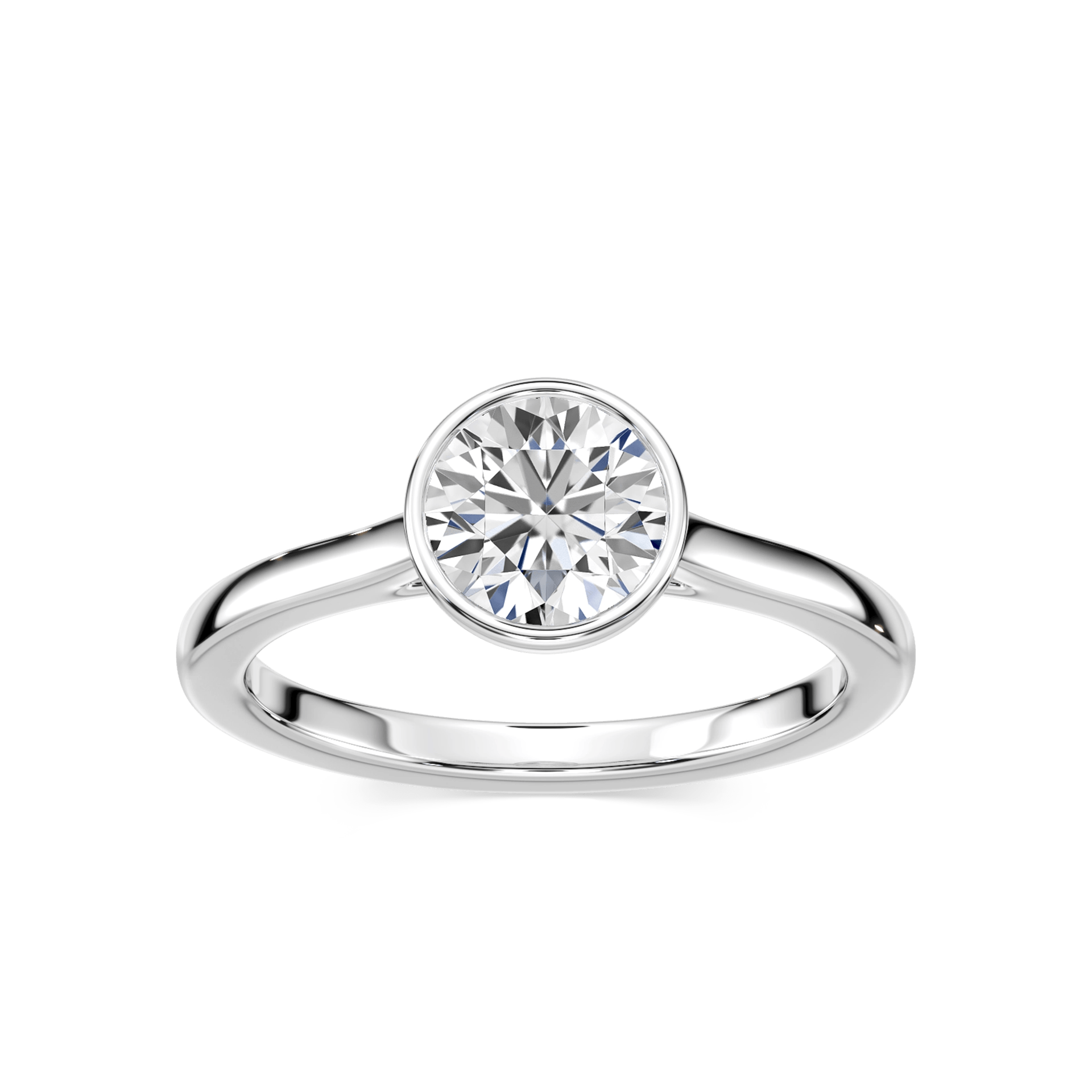 Shown with 1ct oval cut lab grown diamond in 14k rose gold|Minimalistic sleek modern flat design stackable engagement ring with 1ct bezel set oval cut lab grown diamond in 14k rose gold