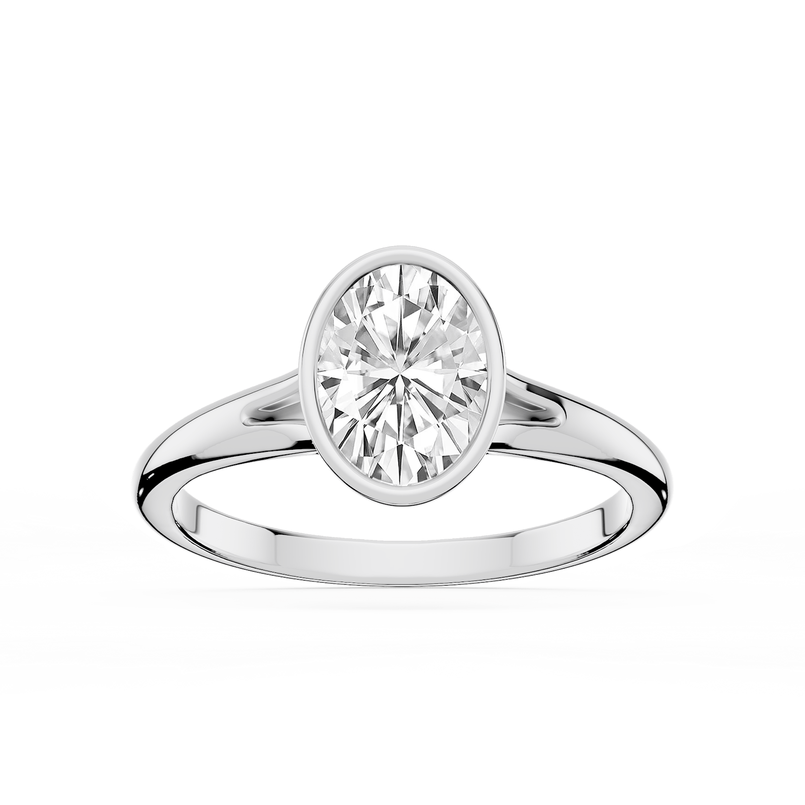 Linda Oval Lab Grown Diamond Bezel Split Shank Solitaire Engagement Ring