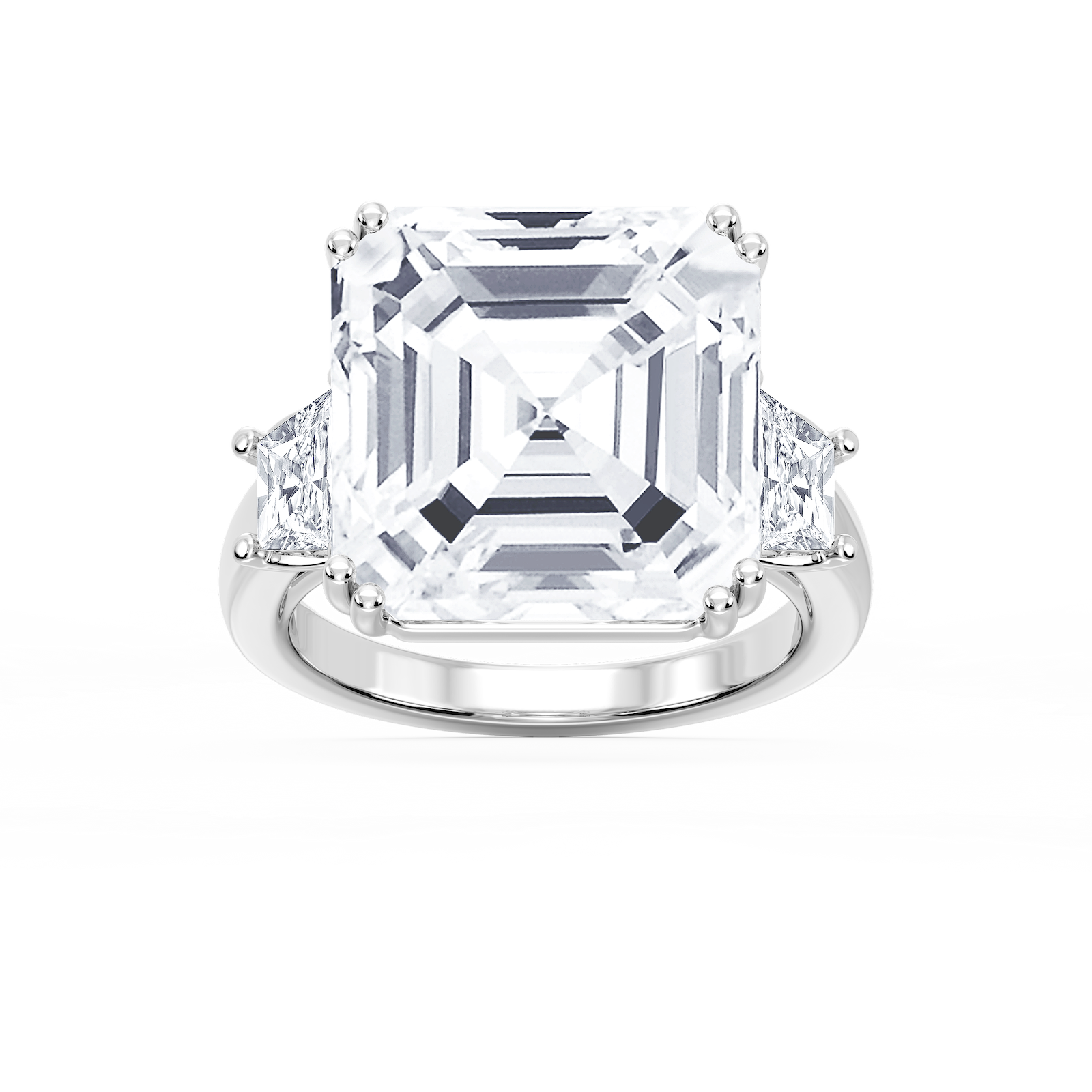 Liz 21 ctw Asscher Lab Grown Diamond Double Prong Three Stone Engagement Ring - Signature Collection