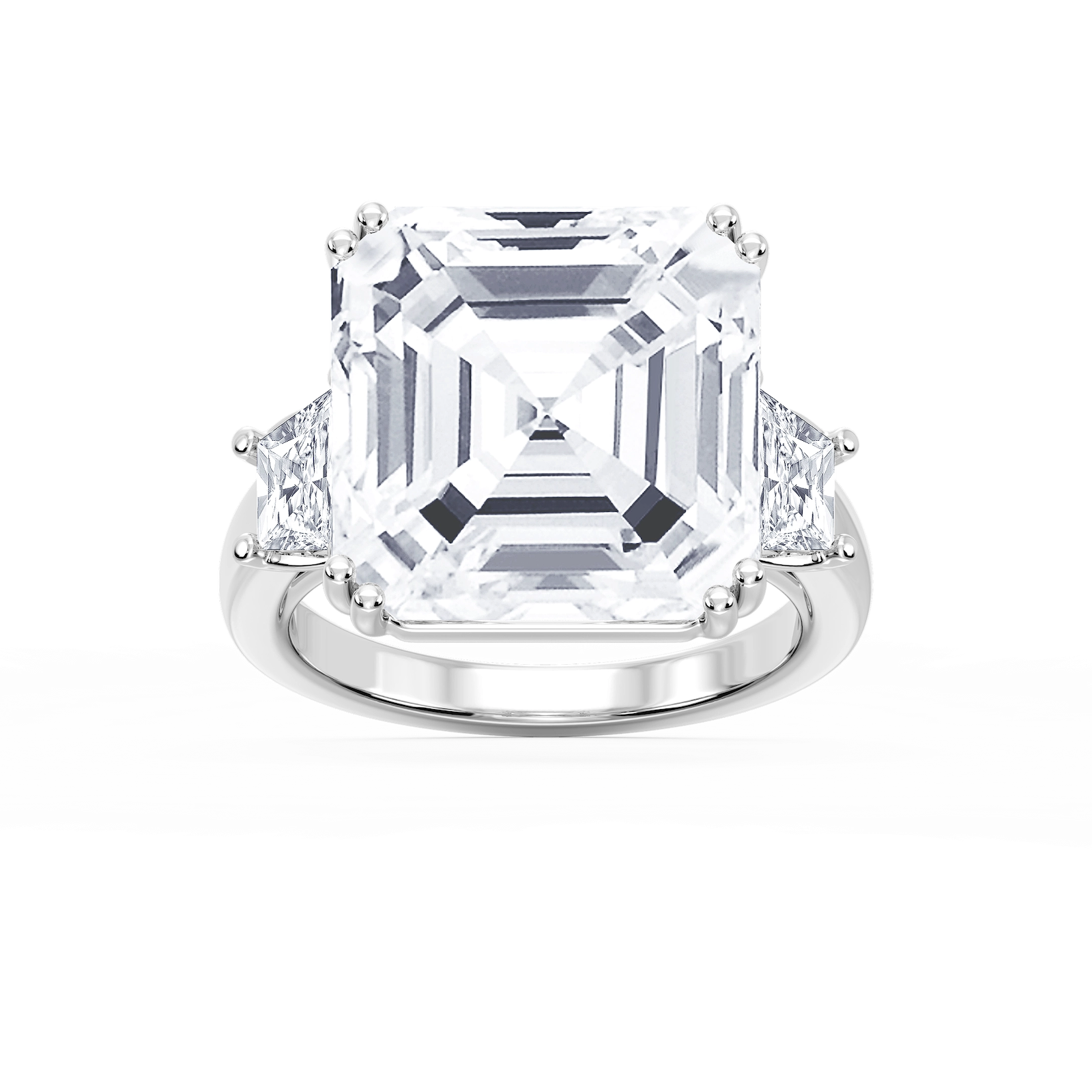 Liz 21 ctw Asscher Lab Grown Diamond Double Prong Three Stone Engagement Ring - Signature Collection