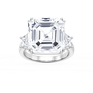 Liz 21 ctw Asscher Lab Grown Diamond Double Prong Three Stone Engagement Ring - Signature Collection