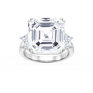 Liz 21 ctw Asscher Lab Grown Diamond Double Prong Three Stone Engagement Ring - Signature Collection