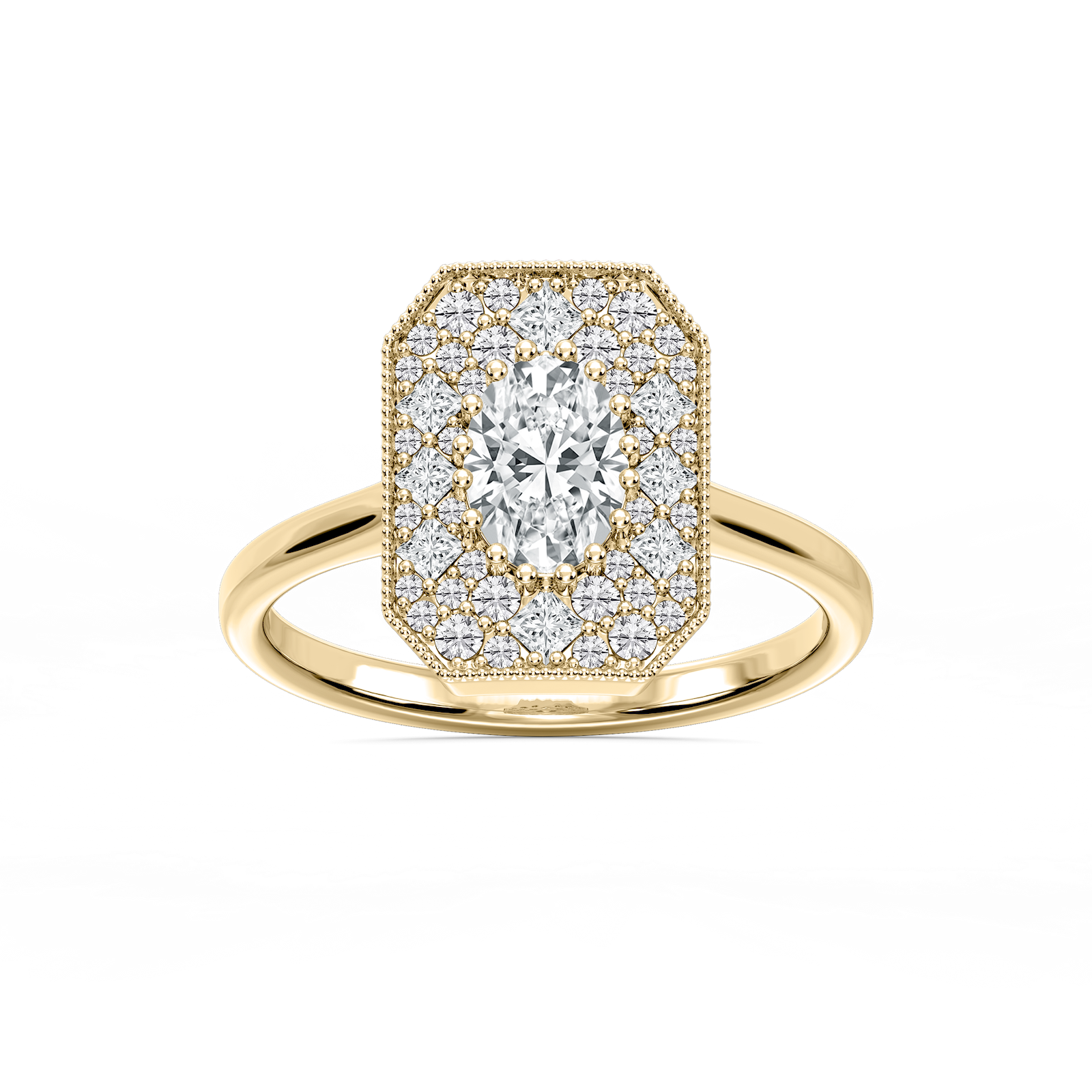 Lucia 1 ⅕ ctw Oval, Round, and Princess Lab Grown Diamond Multi Shape Halo Vintage Promise Ring