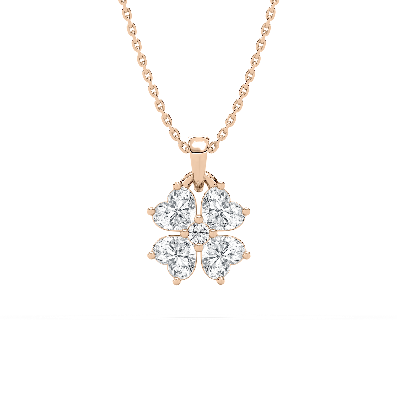 Lucky in Love Necklace with 1.00ct Round and Heart Cut Lab-Grown Diamonds in 14K Rose Gold