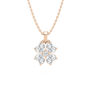 Lucky in Love Necklace with 1.00ct Round and Heart Cut Lab-Grown Diamonds in 14K Rose Gold