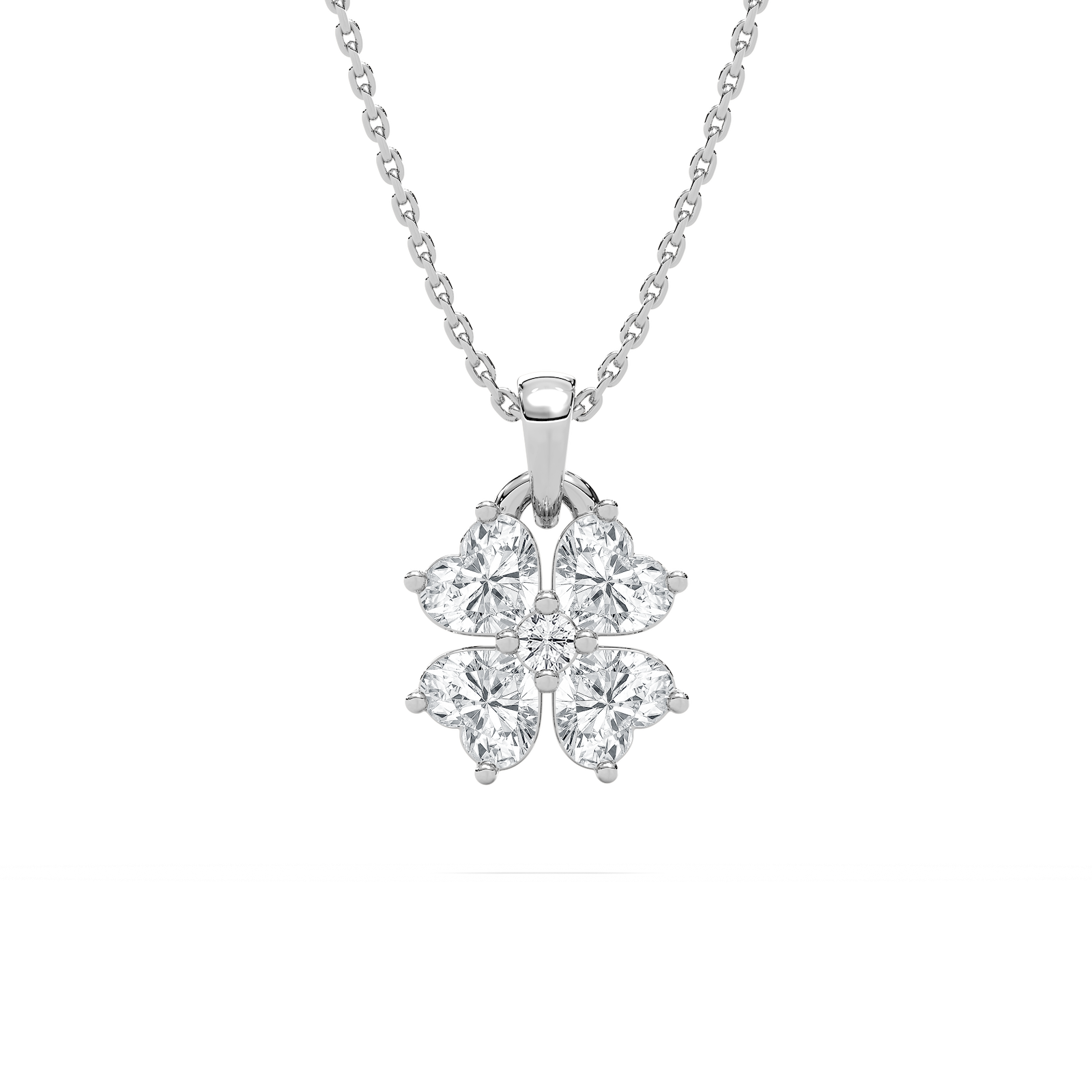 Lucky in Love Necklace with 1.00ct Round and Heart Cut Lab-Grown Diamonds in 14K White Gold