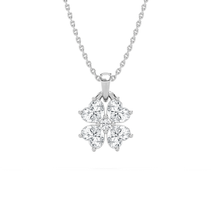 Lucky in Love Necklace with 1.00ct Round and Heart Cut Lab-Grown Diamonds in 14K White Gold
