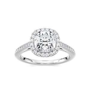 Arabella Cushion Lab Grown Diamond Shared Prong Halo Engagement Ring