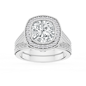 Misty Lab Grown Diamond Halo Milgrain and Beaded Prong Wedding Set