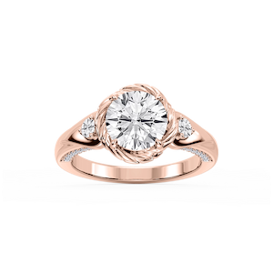 Mabel Round Lab Grown Diamond Swirl Halo Three Stone Engagement Ring