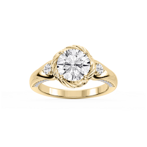 Mabel Round Lab Grown Diamond Swirl Halo Three Stone Engagement Ring