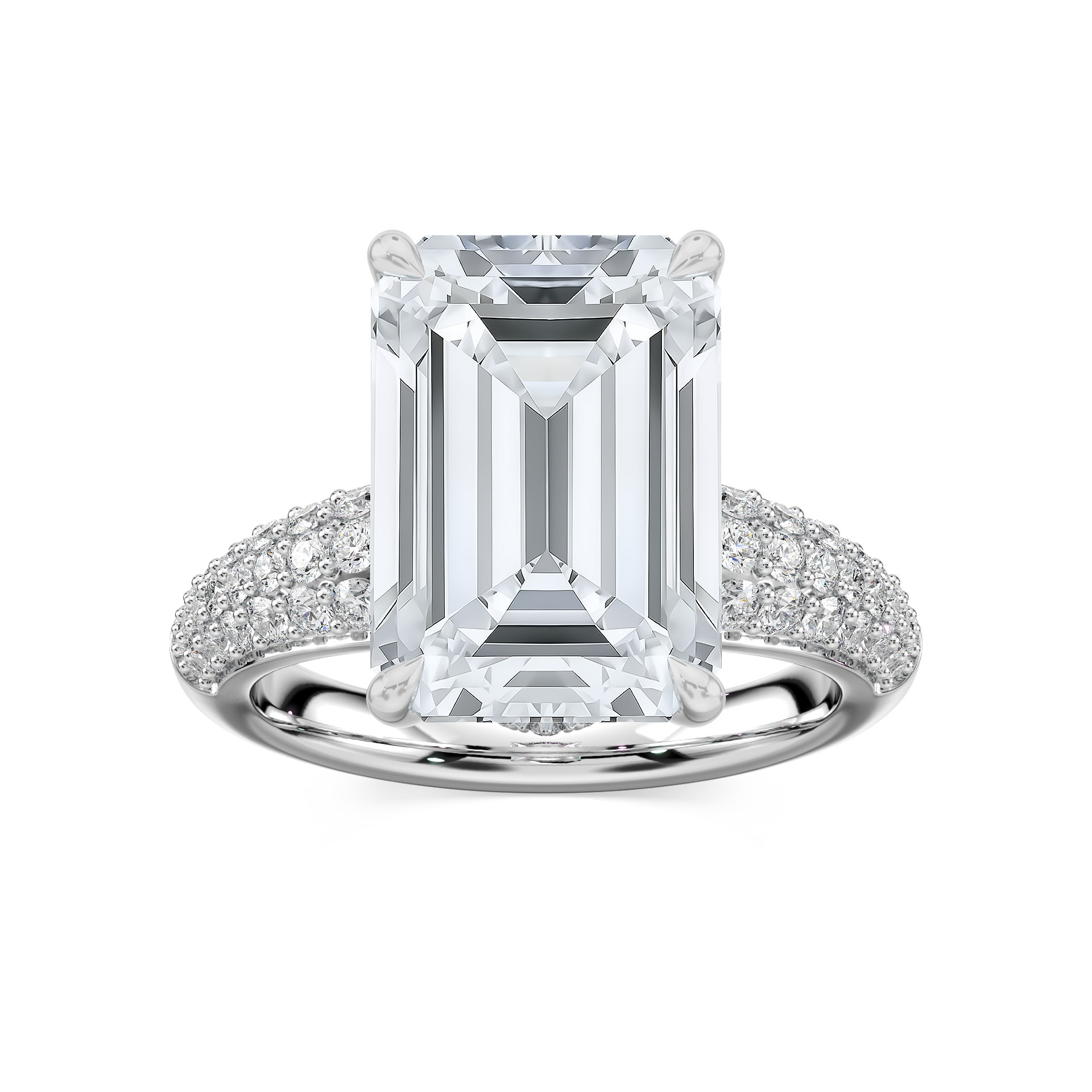 Madelyn 11 ½ ctw Emerald Lab Grown Diamond Pave Side Stone Engagement Ring - Signature Collection