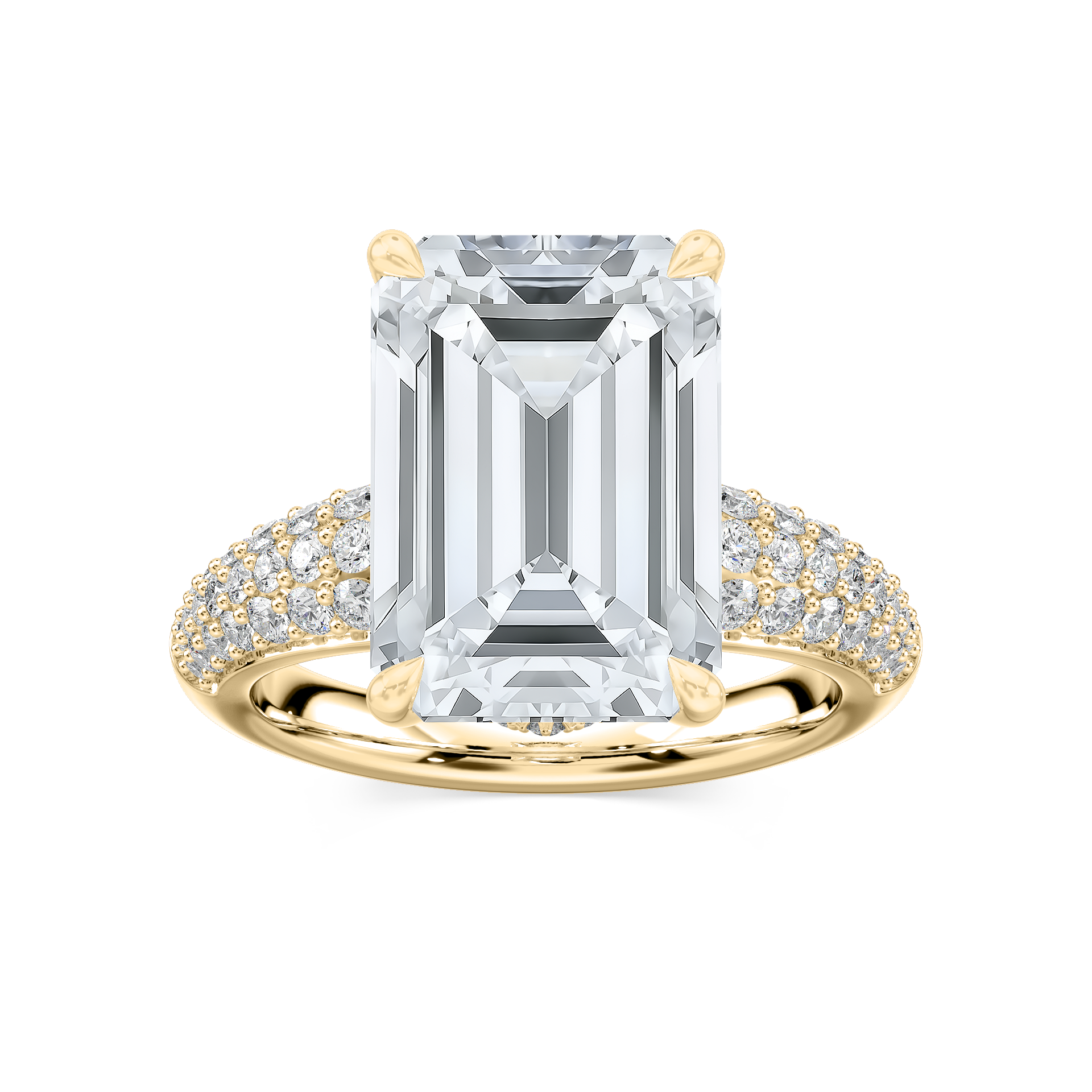Madelyn 11 ½ ctw Emerald Lab Grown Diamond Pave Side Stone Engagement Ring - Signature Collection