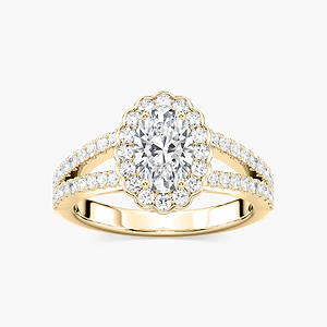 Nora Oval Lab Grown Diamond Split Shank Antique Vintage Halo Engagement Ring