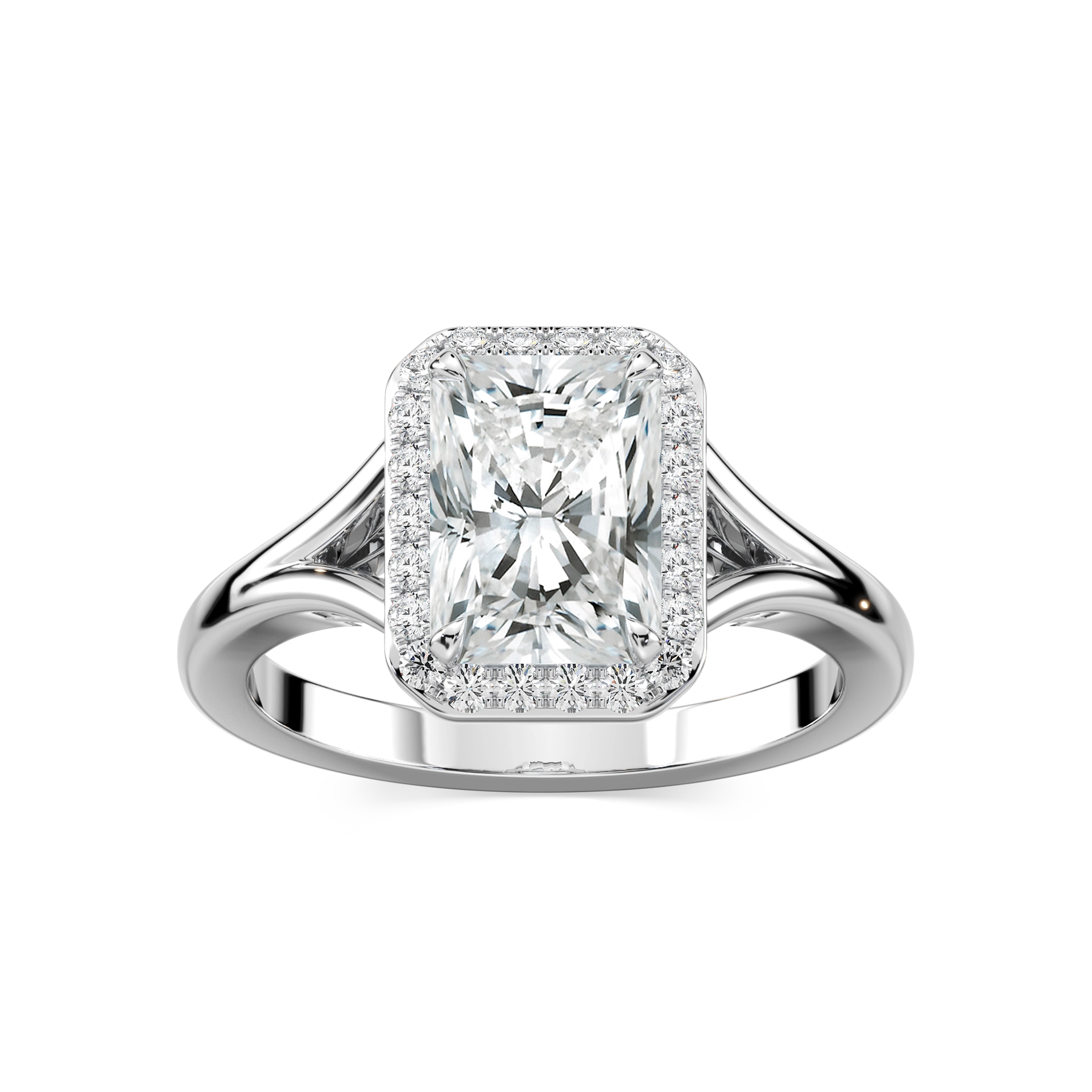 Maia Radiant Lab Grown Diamond Split Shank Halo Engagement Ring