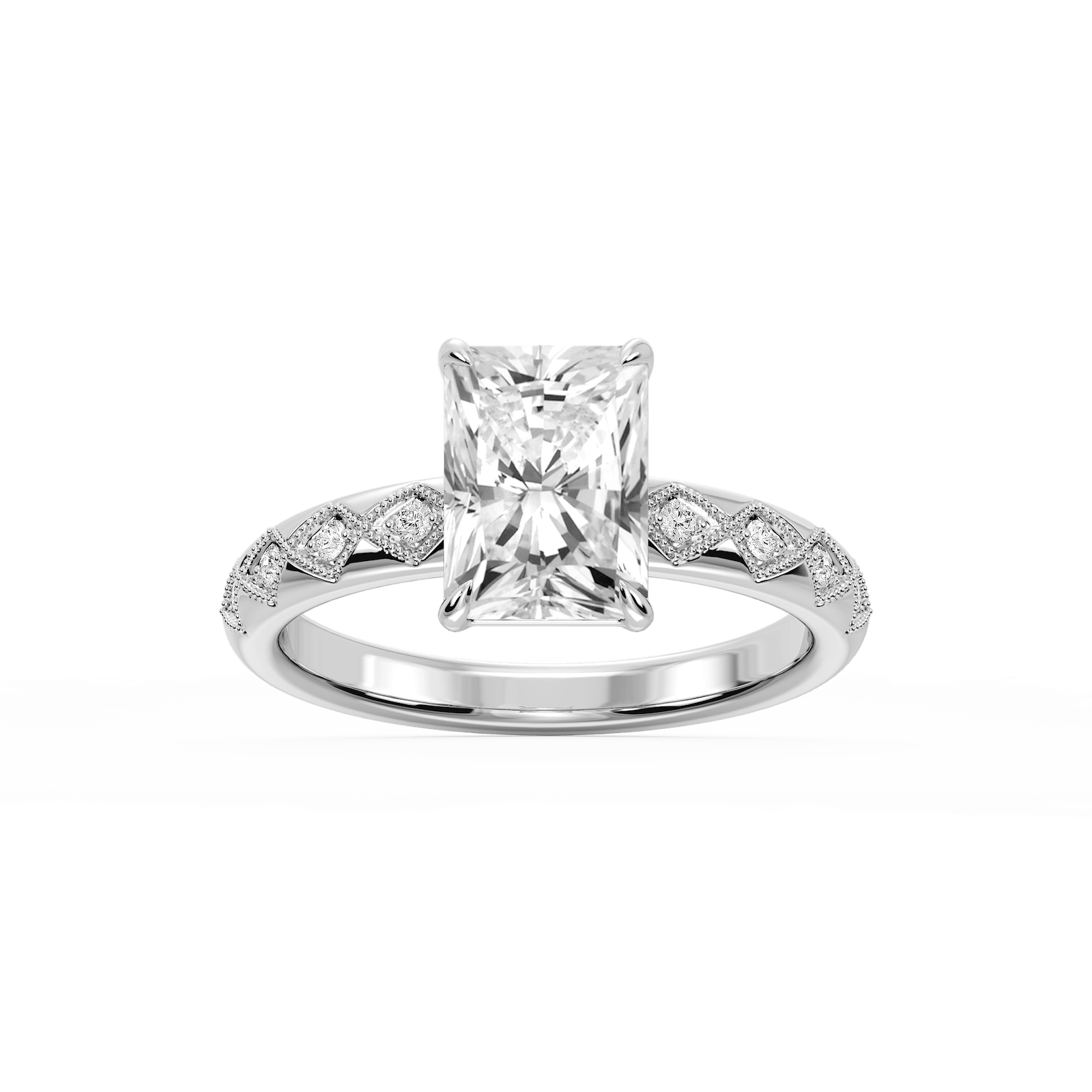 Marian Radiant Lab Grown Diamond Accent Milgrain Side Stone Engagement Ring