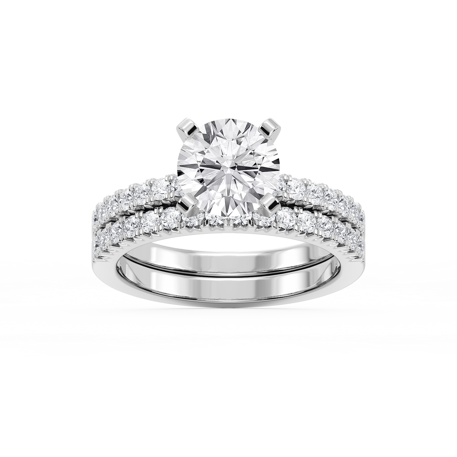 Marilyn Lab Grown Diamond Three Quarter Prong and Engraved Wedding Set