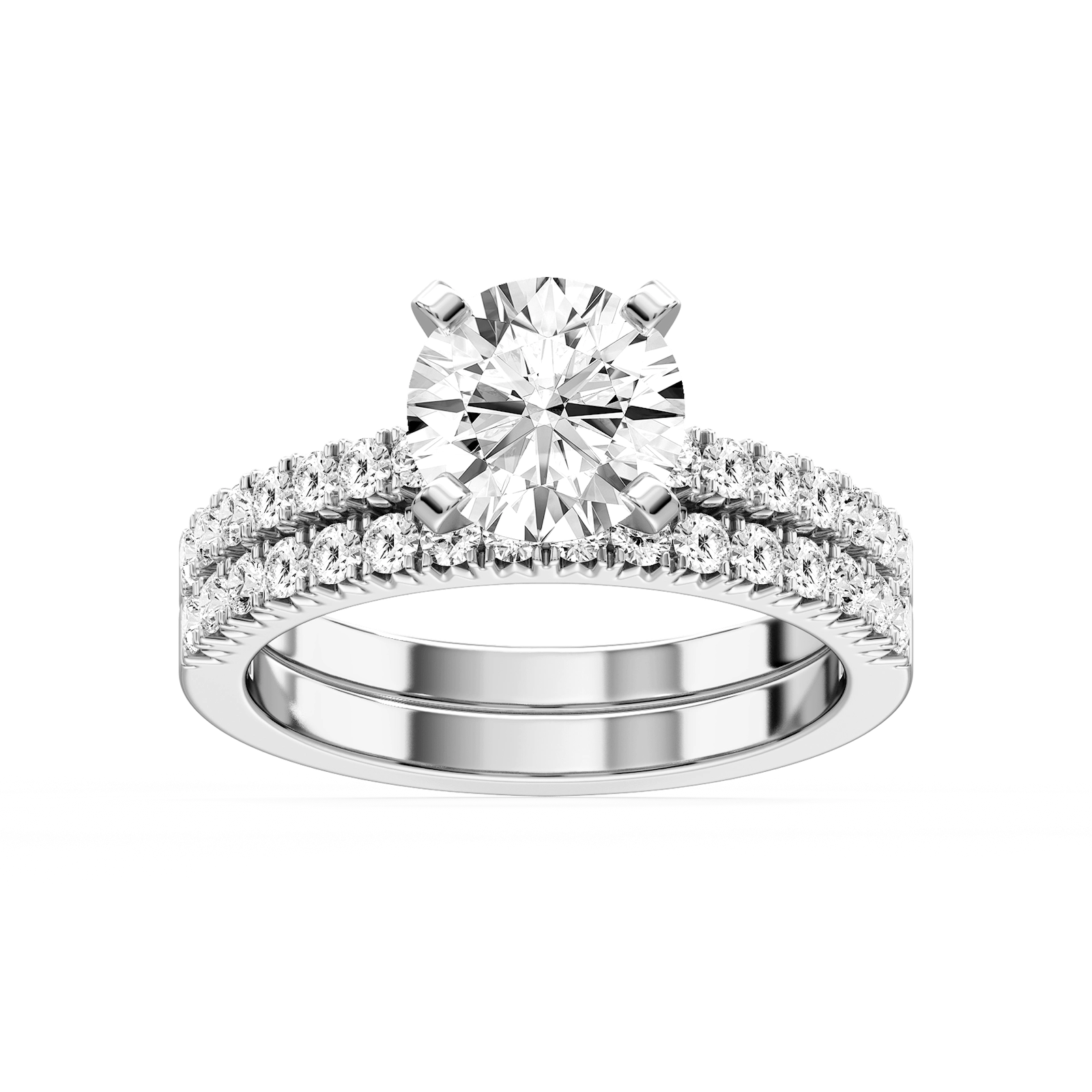 Marilyn Lab Grown Diamond Three Quarter Prong and Engraved Wedding Set