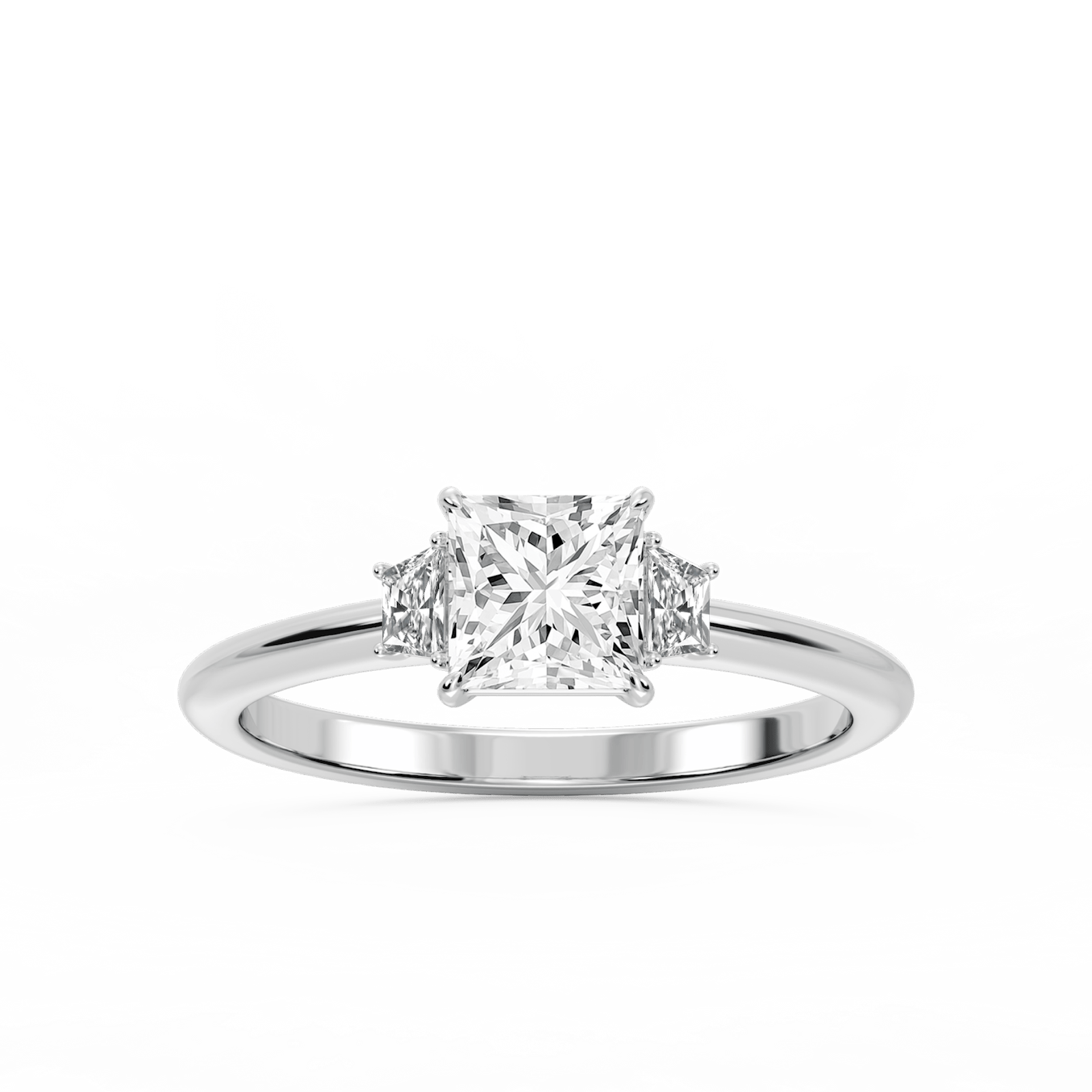 Marley Princess Lab Grown Diamond Trapezoid Sides Claw Prong Three Stone Engagement Ring