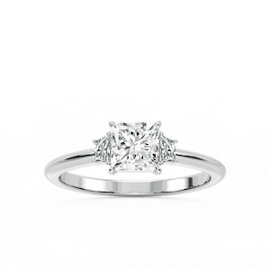Marley Princess Lab Grown Diamond Trapezoid Sides Claw Prong Three Stone Engagement Ring