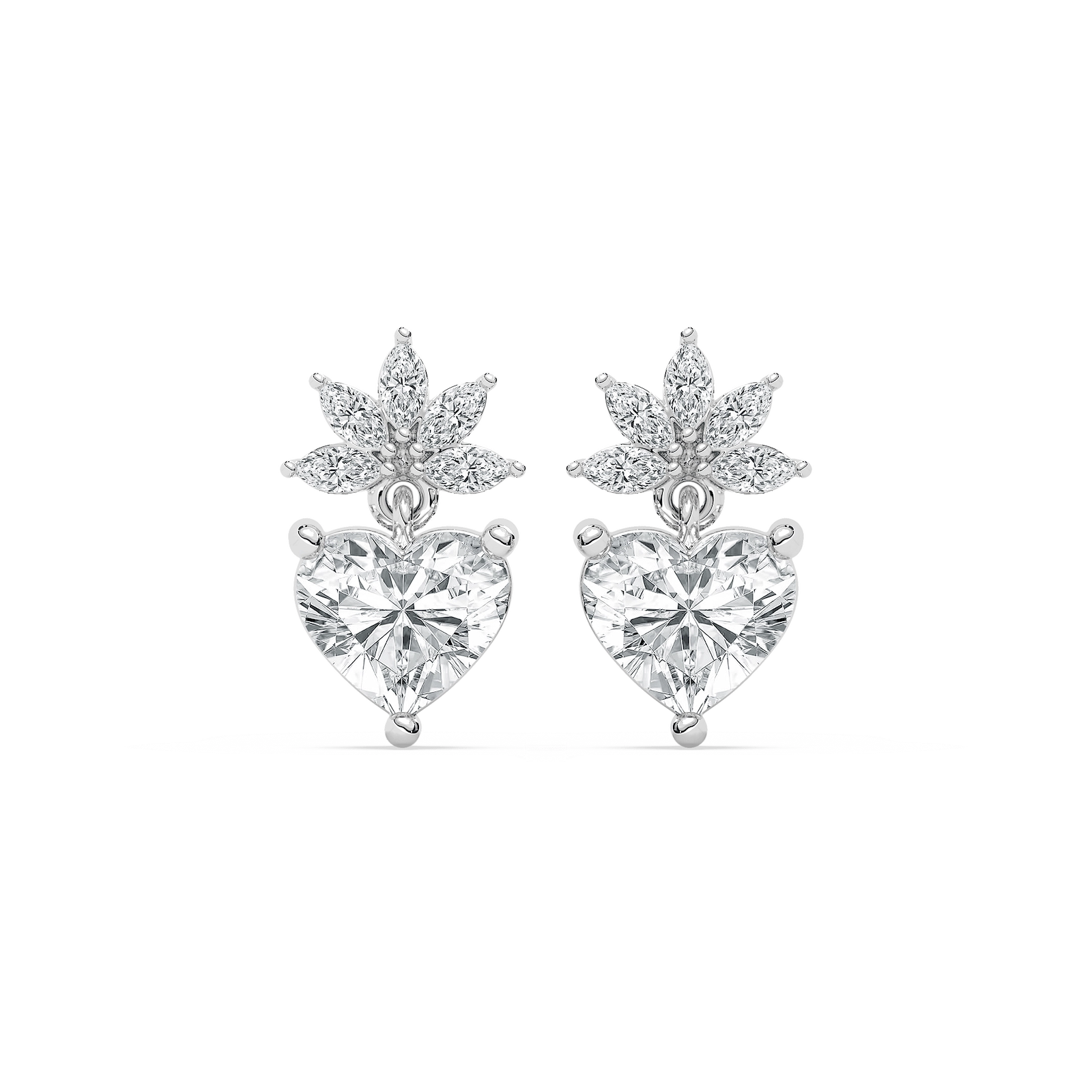 Marquise Floral Heart Earrings in 14K Rose Gold