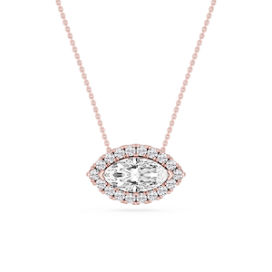Marquise Lab Grown Diamond East West Halo Slide Pendant - 16 to 18 Inches