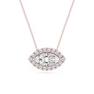 Marquise Lab Grown Diamond East West Halo Slide Pendant - 16 to 18 Inches
