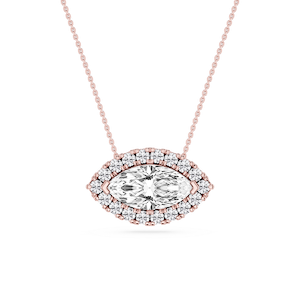 Marquise Lab Grown Diamond East West Halo Slide Pendant - 16 to 18 Inches