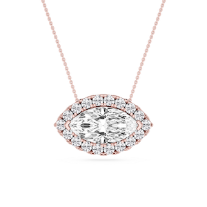 Marquise Lab Grown Diamond East West Halo Slide Pendant - 16 to 18 Inches
