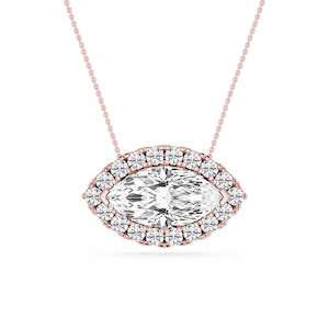 Marquise Lab Grown Diamond East West Halo Slide Pendant - 16 to 18 Inches