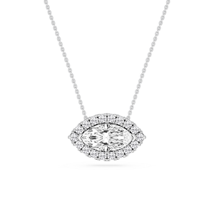 Marquise Lab Grown Diamond East West Halo Slide Pendant - 16 to 18 Inches