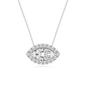 Marquise Lab Grown Diamond East West Halo Slide Pendant - 16 to 18 Inches
