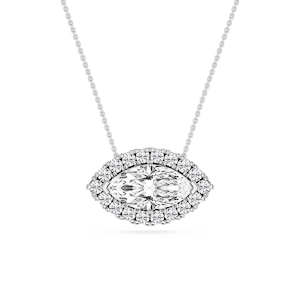 Marquise Lab Grown Diamond East West Halo Slide Pendant - 16 to 18 Inches