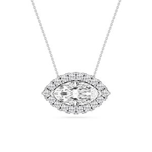 Marquise Lab Grown Diamond East West Halo Slide Pendant - 16 to 18 Inches