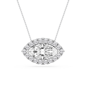Marquise Lab Grown Diamond East West Halo Slide Pendant - 16 to 18 Inches