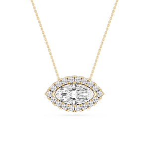 Marquise Lab Grown Diamond East West Halo Slide Pendant - 16 to 18 Inches