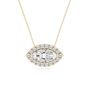 Marquise Lab Grown Diamond East West Halo Slide Pendant - 16 to 18 Inches