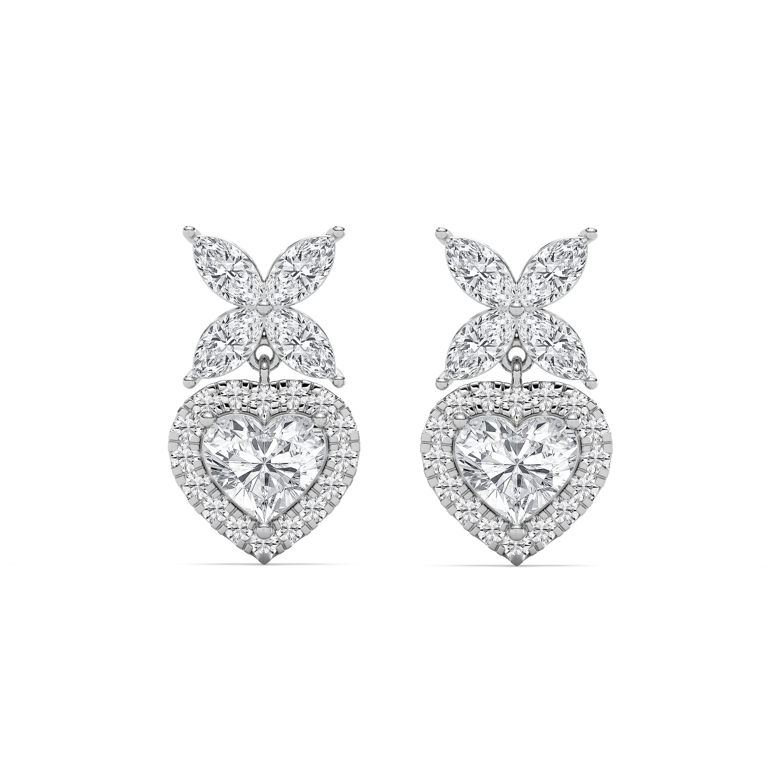 marquise petal heart earrings in rose gold