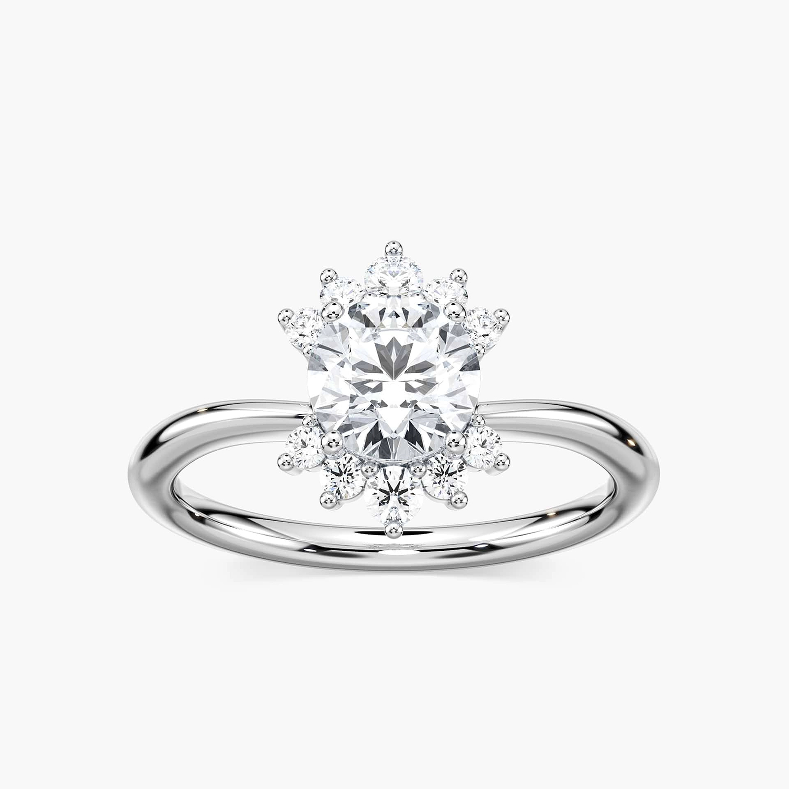 Shown with 1ct Round cut Lab Grown Diamond in 14k Rose Gold|Nature inspired engagement ring with floral diamond halo design featuring 1ct round cut lab grown diamond in 14k rose gold