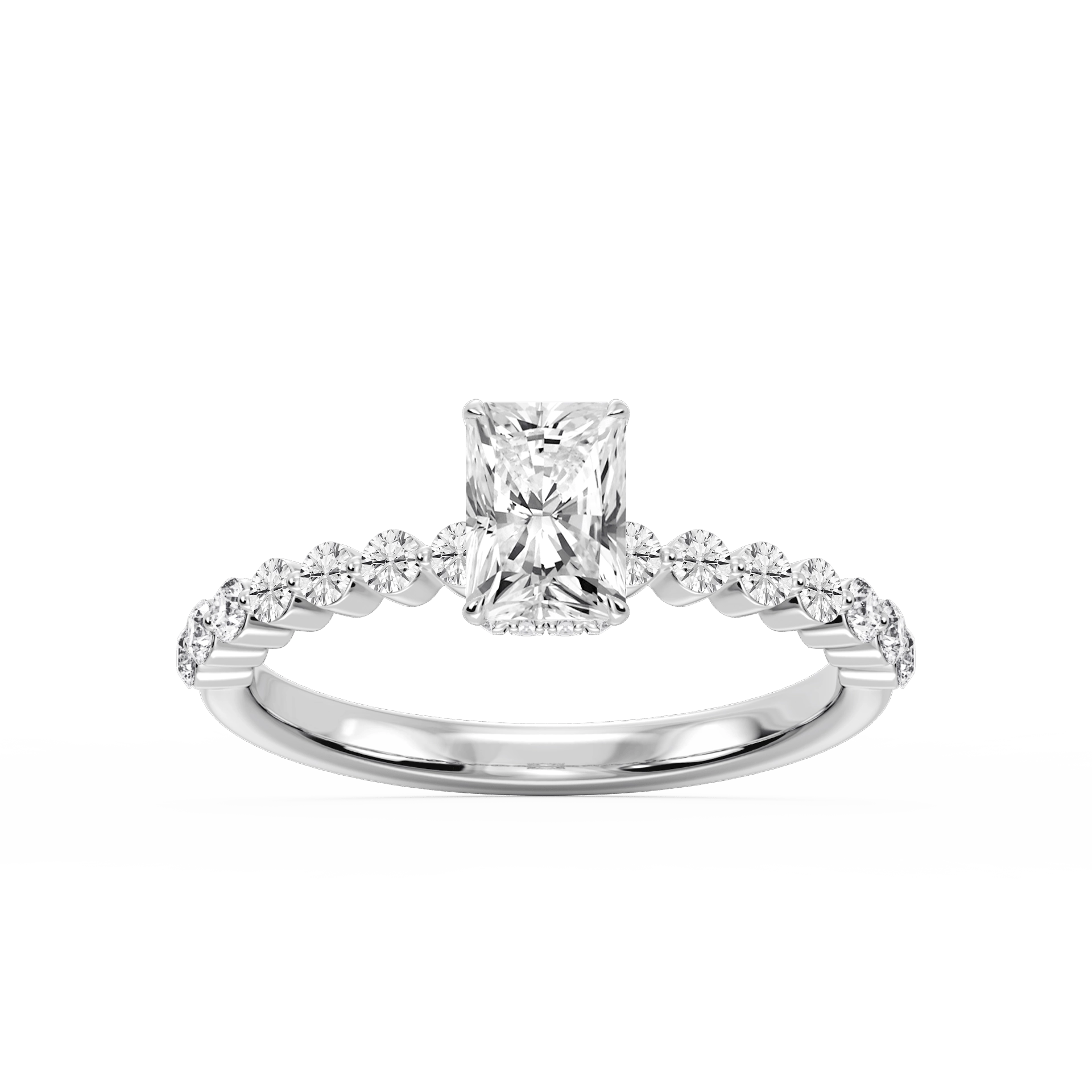Melody Radiant Lab Grown Diamond Single Shared Prong Collar Hidden Halo Engagement Ring