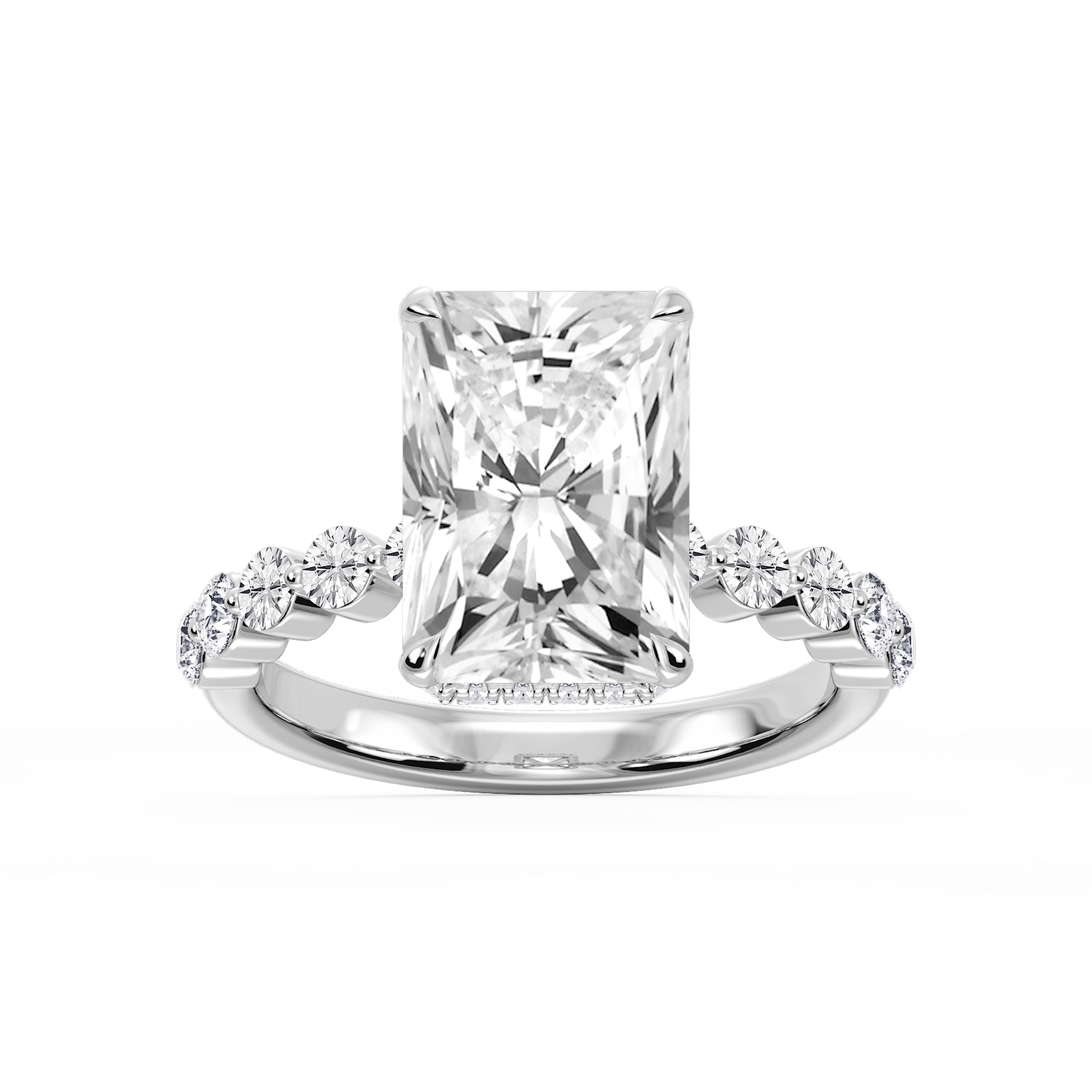 Melody Radiant Lab Grown Diamond Single Shared Prong Collar Hidden Halo Engagement Ring