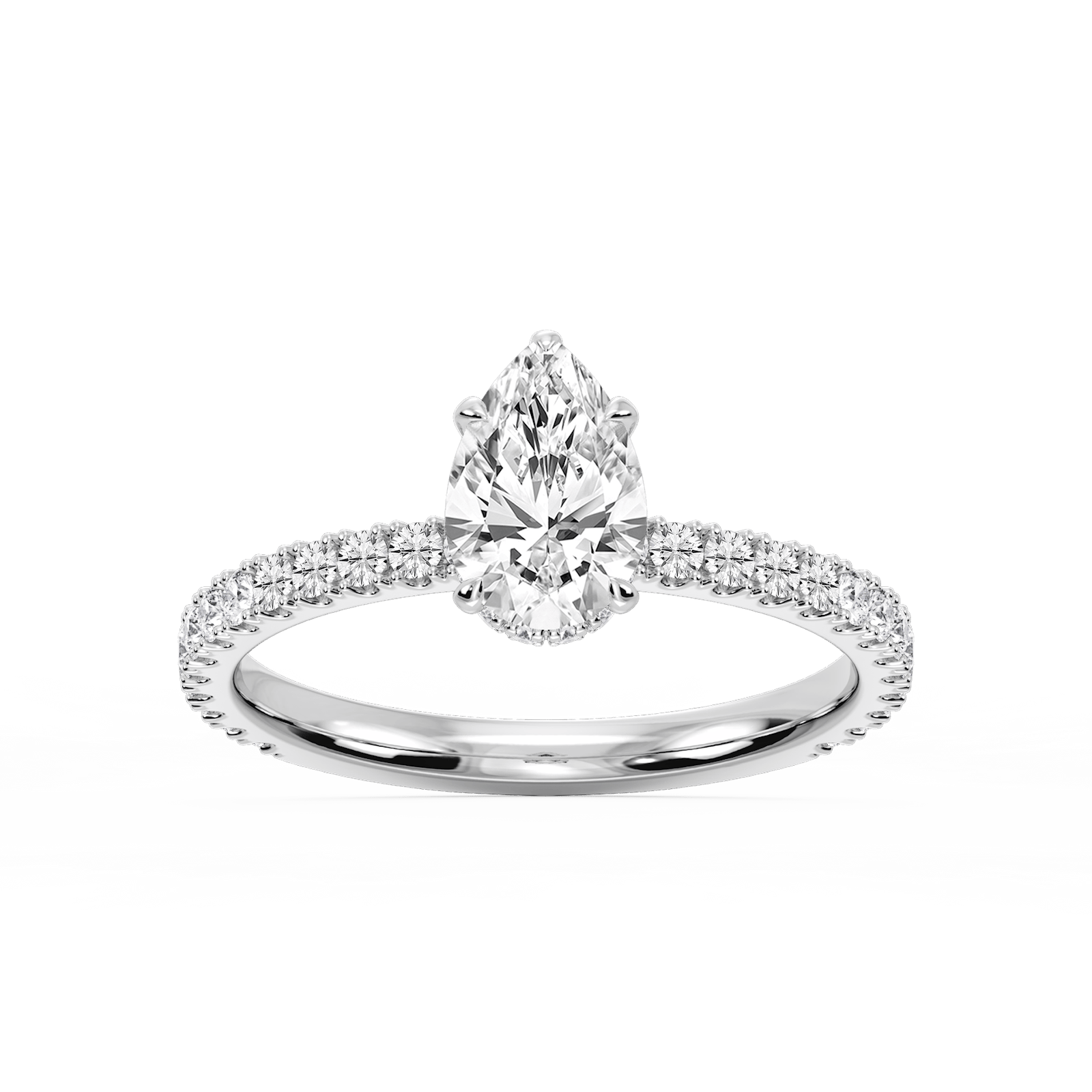 Michelle Pear Lab Grown Diamond Pave Collar Claw Prong Side Stone Engagement Ring