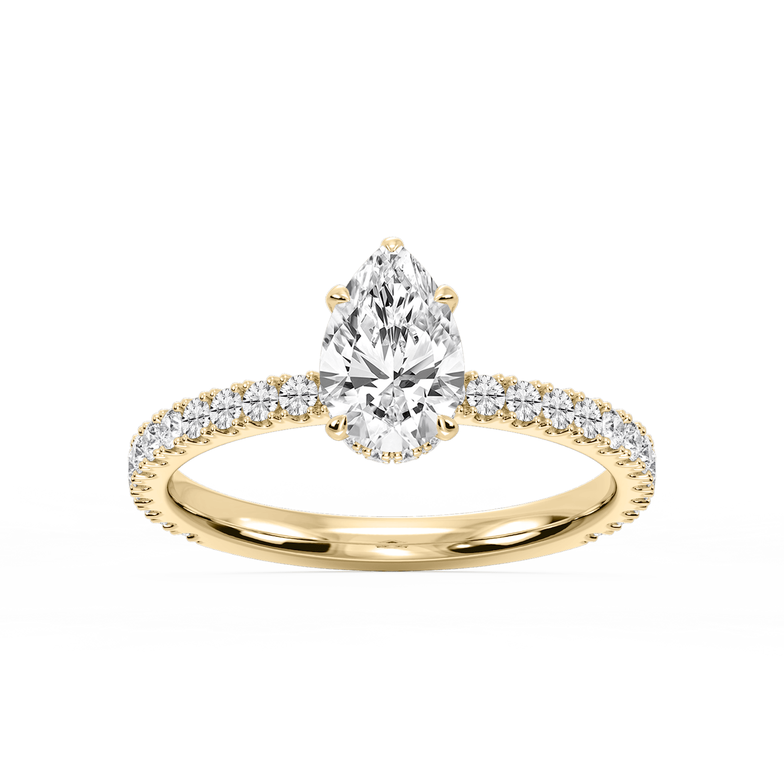 Michelle Pear Lab Grown Diamond Pave Collar Claw Prong Side Stone Engagement Ring