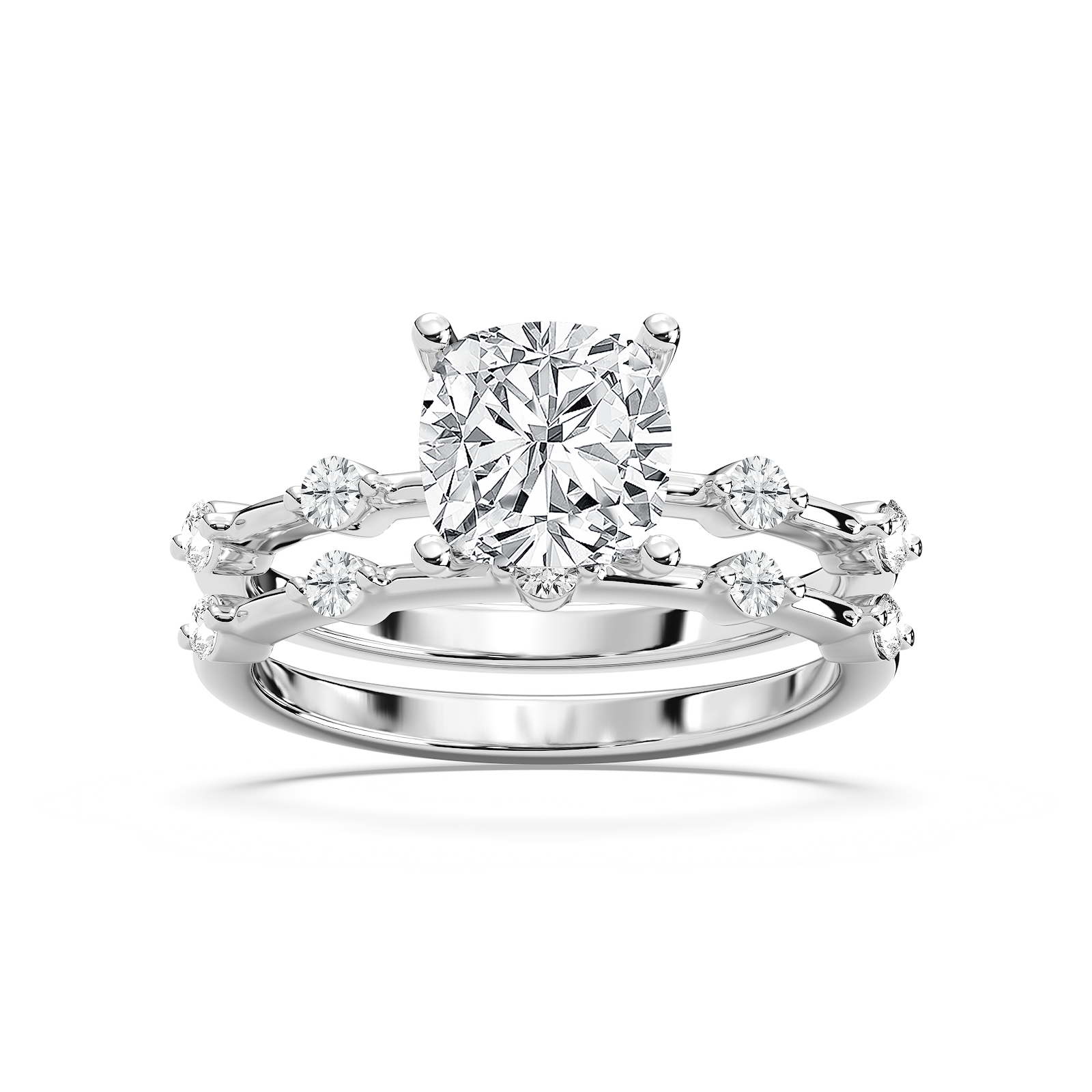 Mila Cushion Wedding Ring Set with 2.50ct Cushion Cut Lab-Grown Diamond in 14K White Gold