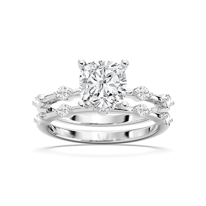 Mila Cushion Wedding Ring Set with 2.50ct Cushion Cut Lab-Grown Diamond in 14K White Gold