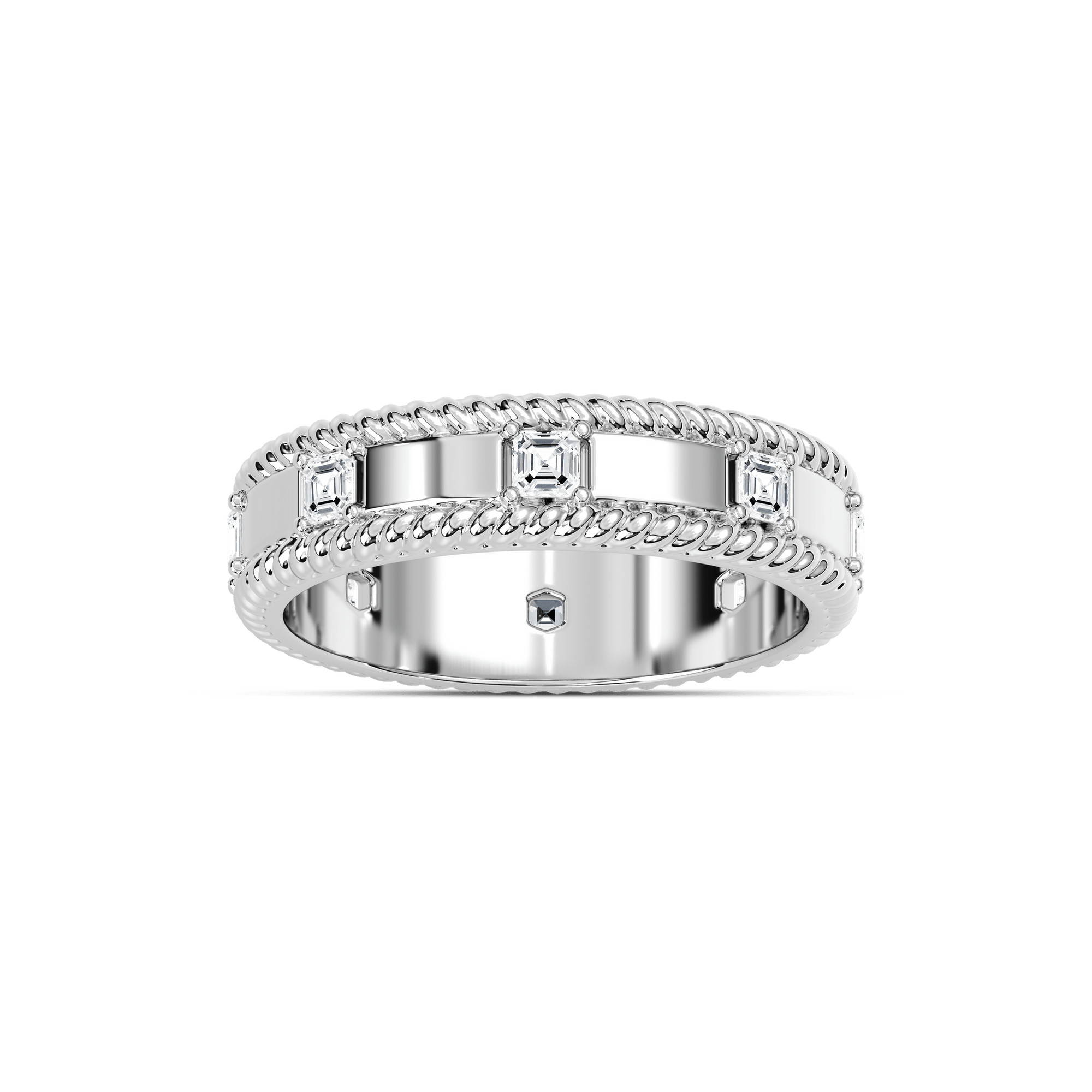 Adonis 7/8 ctw Asscher Lab Grown Diamond 6.00mm Rope Edge Mens Wedding Band