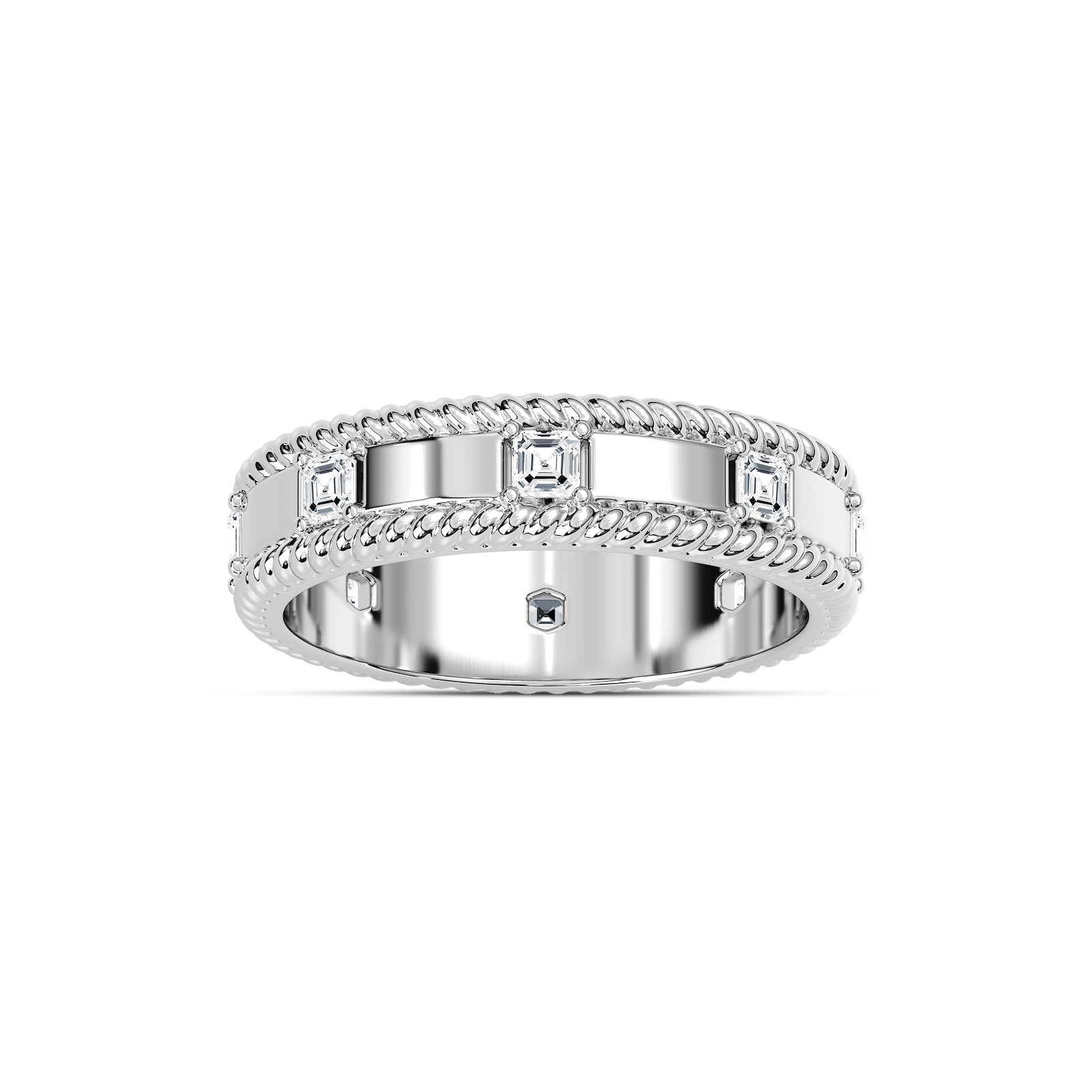 Adonis 7/8 ctw Asscher Lab Grown Diamond 6.00mm Rope Edge Mens Wedding Band